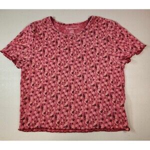 American Eagle Floral Crop Top Baby Tee Ribbed Lettuce Edge Women's Junior's XL